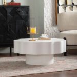 White Scalloped Round Coffee Table - Modern Wavy Edge Accent Table